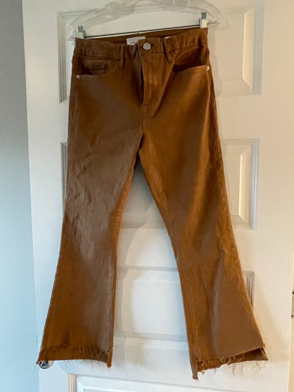 FRAME Le Crop Mini Boot Coated Jeans Latte Brown 28